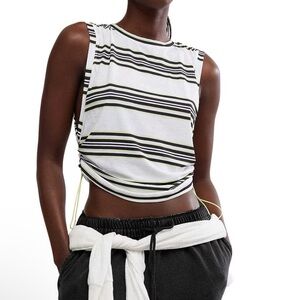 FP Movement Free People NWT  XS Striped Sleeveless Top - Black, White, Yellow